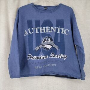 Tompkins Ave 90s Vintage USA Cropped Crewneck Blue One Size OSFA Oversized
